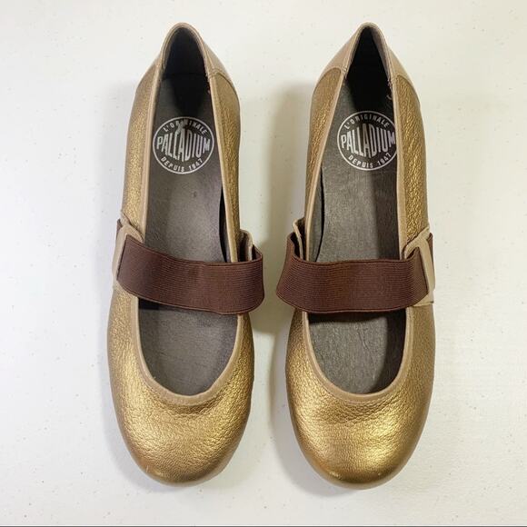 Palladium Shoes - Palladium Leather Slip-on Mary Jane Gold Wedge